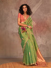 Parrot Green Kanjivaram Two Tone Silk Saree With Contrast Blouse