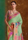 Parrot Green Kashmiri Kani Jamawar Cotton Saree