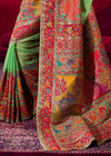 Parrot Green Kashmiri Pashmina Silk Saree