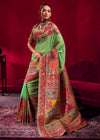 Parrot Green Kashmiri Pashmina Silk Saree