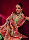 Parrot Green Kashmiri Pashmina Silk Saree