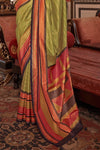 Parrot Green Printed Patola Saree