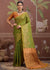 Parrot Green Tussar Silk Saree with Orange Contrast Blouse