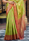 Parrot Green Woven Banarasi Silk Saree