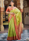 Parrot Green Woven Banarasi Silk Saree