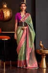 Parrot Green Woven Kanjivaram Handloom Silk Saree