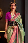 Parrot Green Woven Kanjivaram Handloom Silk Saree