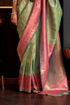 Parrot Green Woven Kanjivaram Handloom Silk Saree