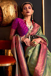 Parrot Green Woven Kanjivaram Handloom Silk Saree