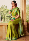 Parrot Green Woven Kanjivaram Silk Saree