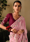 Parrot Pink Fancy Dola Silk Designer Saree