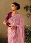 Parrot Pink Fancy Dola Silk Designer Saree