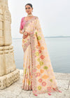 Pastel Beige Embroidery Designer Silk Saree