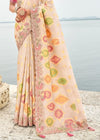 Pastel Beige Embroidery Designer Silk Saree