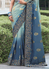 Pastel blue Embroidered Designer Tissue Silk Saree