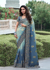 Pastel blue Embroidered Designer Tissue Silk Saree