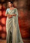 Pastel Blue Woven Kanjivaram Satin Silk Saree