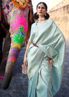 Pastel Blue Woven Soft Silk Kanjivaram Saree