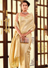 Pastel Cream and Gold Woven Kanjivaram Saree