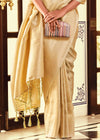 Pastel Cream and Gold Woven Kanjivaram Saree