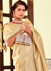 Pastel Cream and Gold Woven Kanjivaram Saree