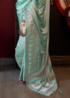 Pastel Green Banarasi Woven Satin Silk Saree