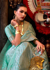 Pastel Green Banarasi Woven Satin Silk Saree