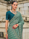 Pastel Green Organza Silk Saree With Embroidery