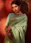 Pastel Green Woven Kanjivaram Satin Silk Saree