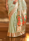 Pastel Green Zari Tissue Silk Saree