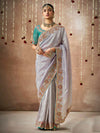 Pastel Lavender Bridal Zari Woven Pure Tissue Dola Silk Saree