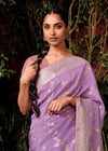 Pastel Lavender Zari Woven Fancy Dola Silk Designer Saree