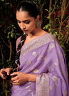 Pastel Lavender Zari Woven Fancy Dola Silk Designer Saree