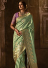 Pastel Mint Green Woven Designer Banarasi Silk Saree