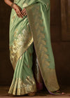 Pastel Mint Green Woven Designer Banarasi Silk Saree