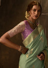 Pastel Mint Green Woven Designer Banarasi Silk Saree