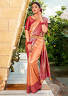 Pastel Orange and Red Kanjivaram Saree