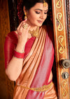 Pastel Orange and Red Kanjivaram Saree