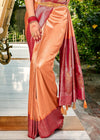 Pastel Orange and Red Kanjivaram Saree