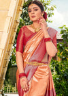 Pastel Orange and Red Kanjivaram Saree