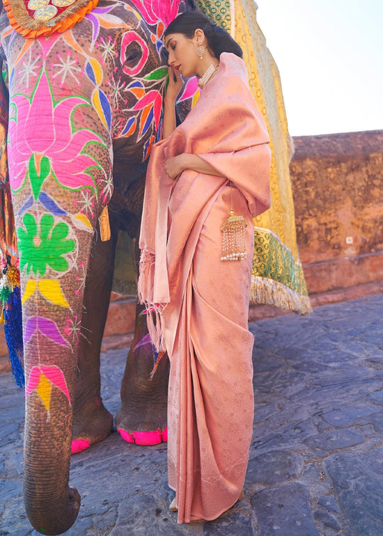 Pastel Peach Woven Soft Silk Kanjivaram Saree