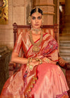 Pastel Pink And Festive Red Golden Meenakari Banarasi Designer Silk Saree