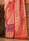 Pastel Pink And Festive Red Golden Meenakari Banarasi Designer Silk Saree