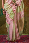 Pastel Pink and Light Green Organza Silk Saree