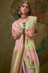 Pastel Pink and Light Green Organza Silk Saree