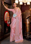 Pastel Pink Banarasi Woven Satin Silk Saree