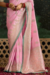 Pastel Pink Designer Banarasi Dola Silk Saree With Golden Zari Work