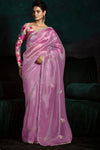 Pastel Pink Designer Organza Saree with Embroidery Border