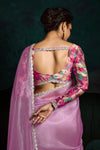 Pastel Pink Designer Organza Saree with Embroidery Border