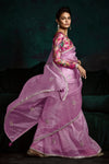 Pastel Pink Designer Organza Saree with Embroidery Border